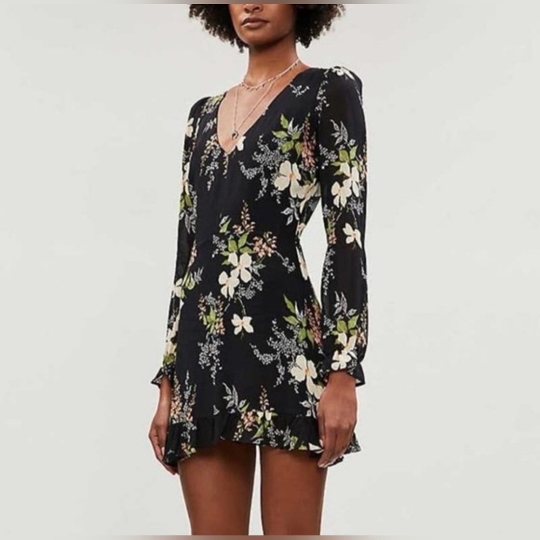 Reformation Elenor Dress Isabella Black Floral Open Back Mini Sz 0